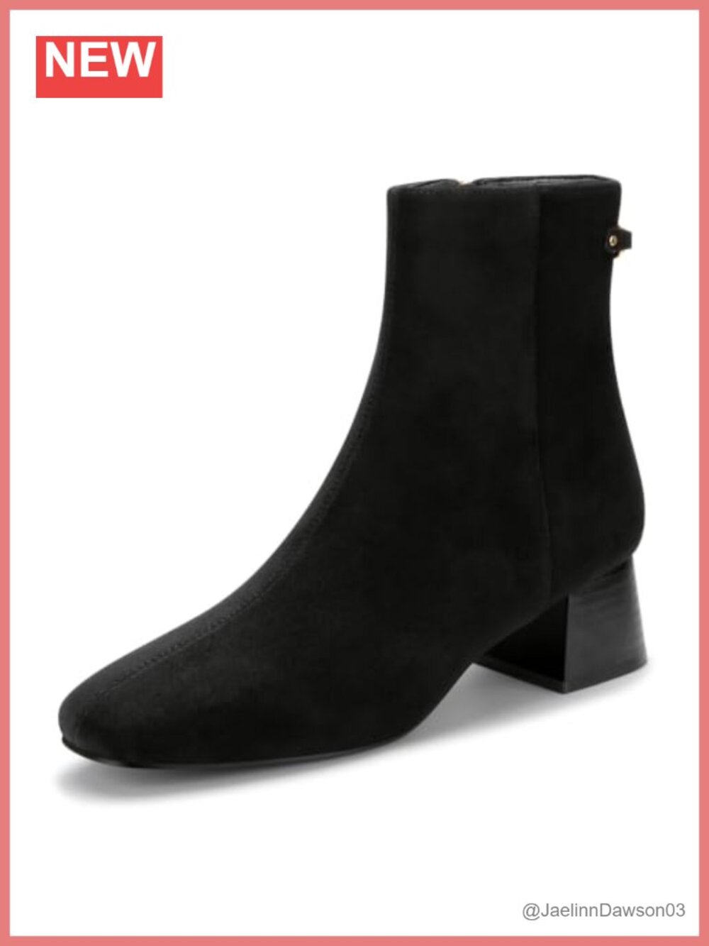 Womens Ankle Boots Square Toe Chunky Low Heel Side Zipper Faux Suede